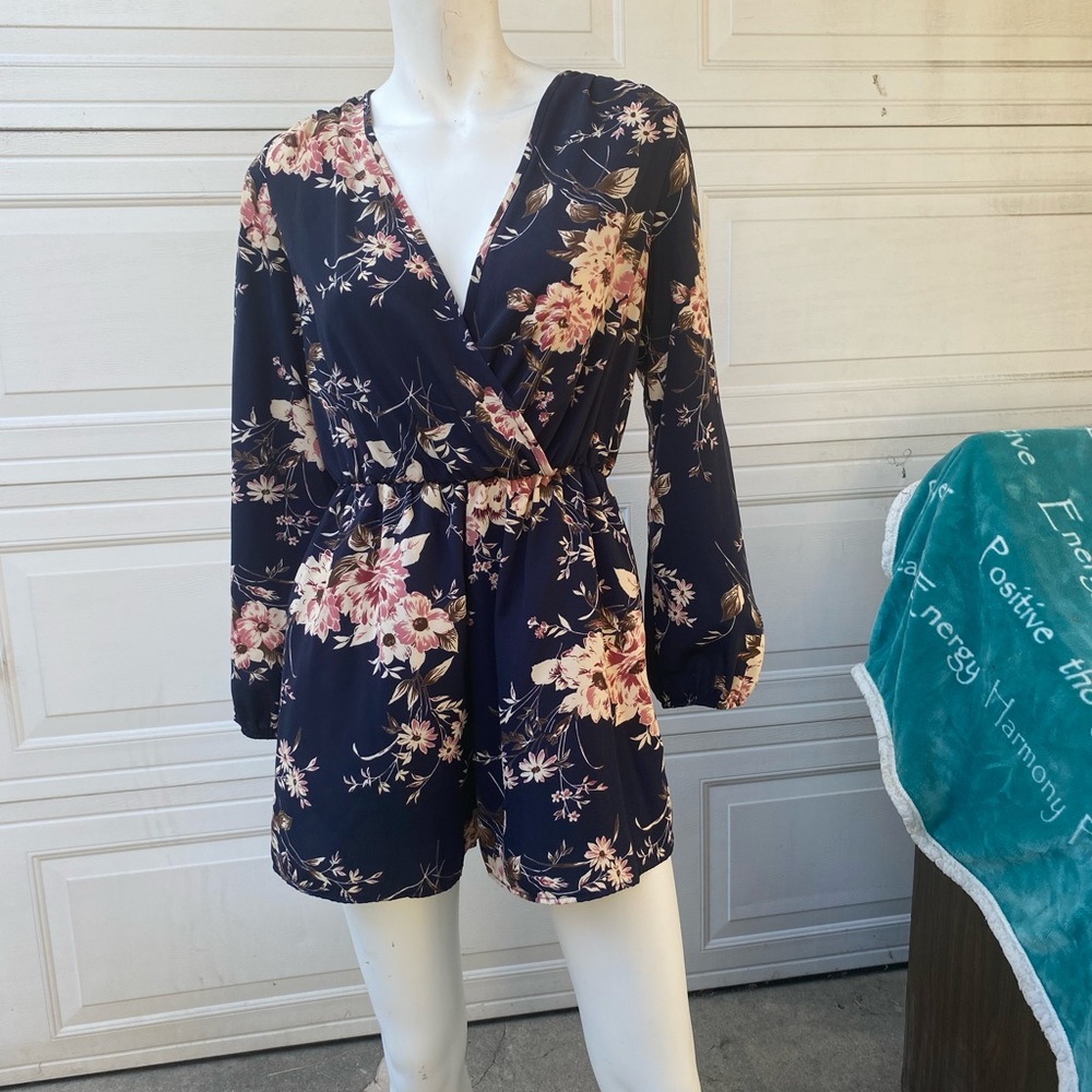 Ladies floral navy sexy short romper jumper boho summer vacation classy freebird
